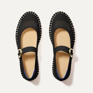 Rothy's Black Mary Jane Flats with Gold Buckle Accent